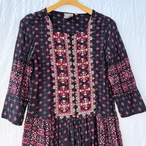 Anthropologie Black and Pink Floral Dress